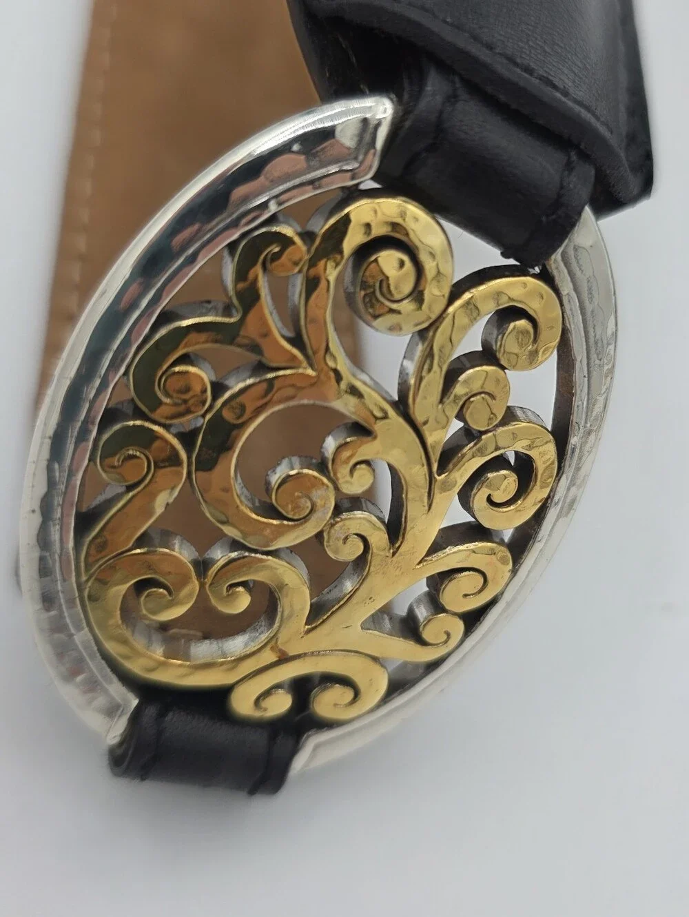 Brighton B60293 Black Leather Belt Retired Two Tone Scroll  display picture 3